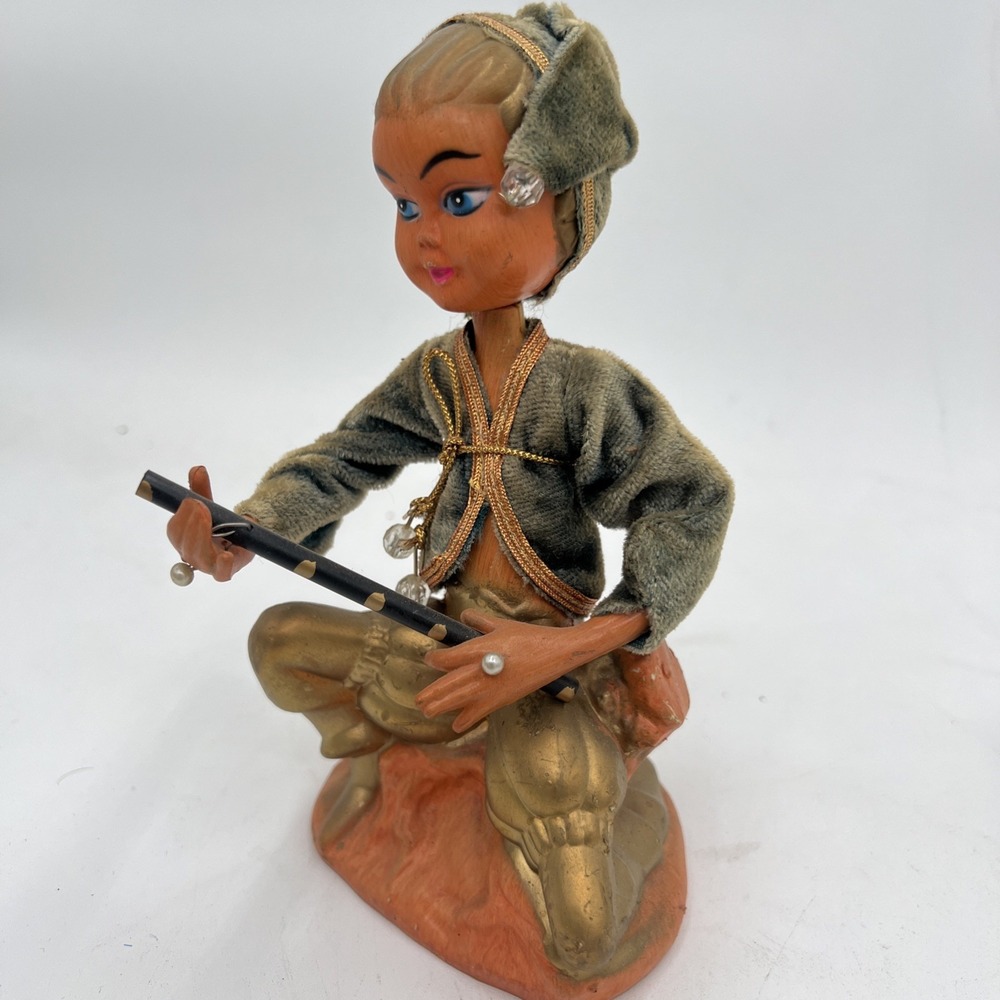 Vtg Tilso Golden Fantasy Pixie Elf Christmas  Musical Instrument Flute 7" MCM
